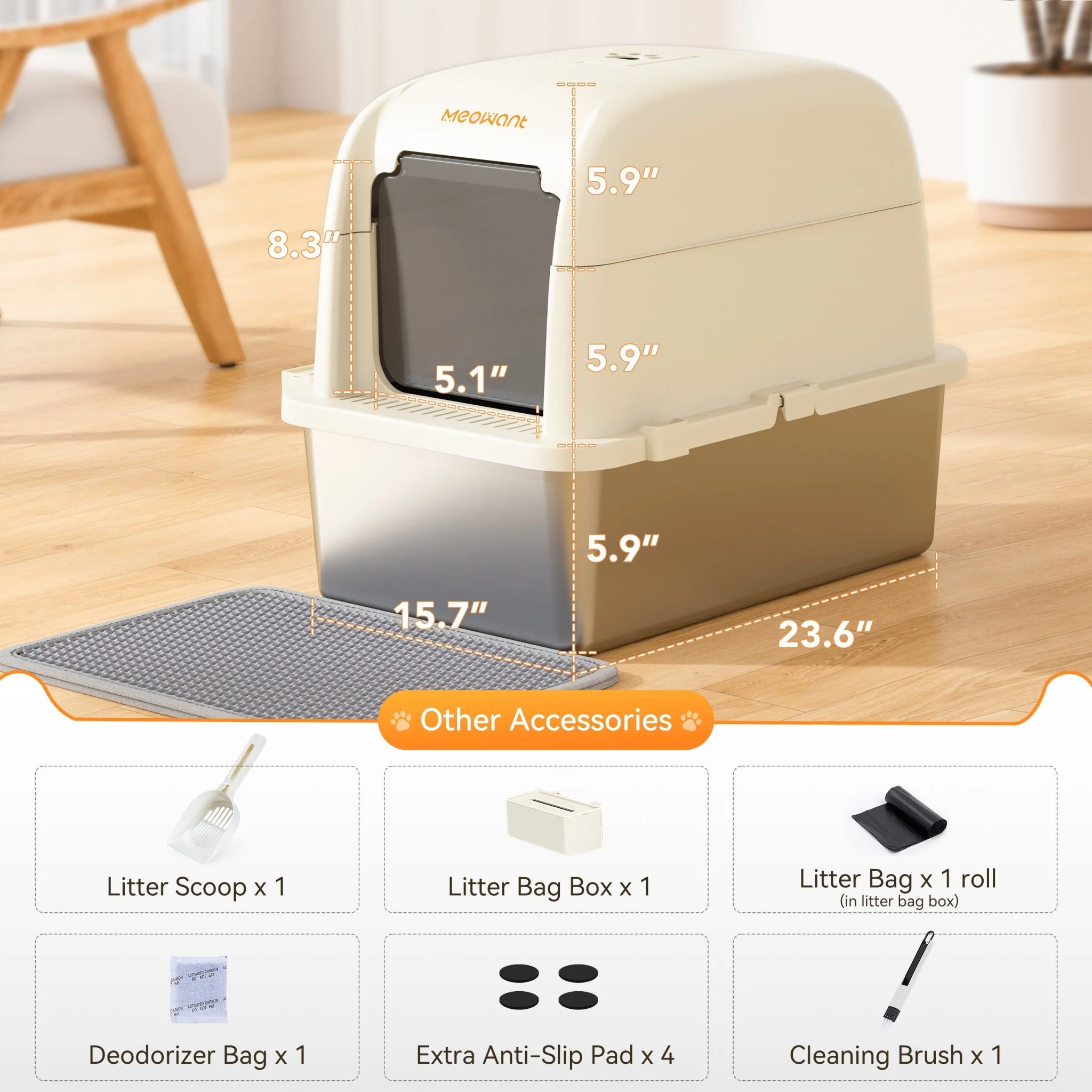 Meowant Stainless Steel Cat Litter Box -  LB02 - Image 9